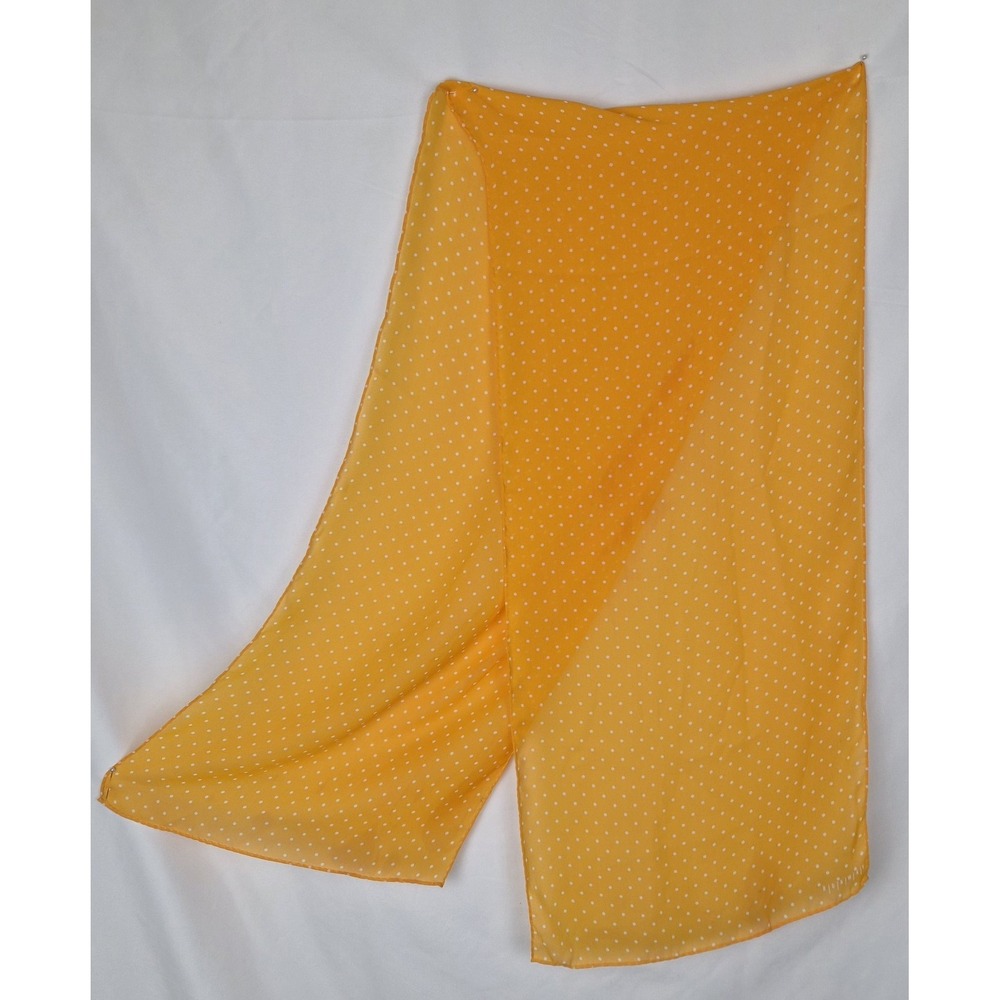 Vintage Runway Yellow White Polka Dot Scarf 12x60 Sheer Chiffon Neck Hair Scarf